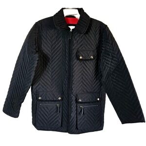 Liz Claiborne Black‎ Winter Coat Jacket SMALL Quilted Chevron Red Fleece Lined